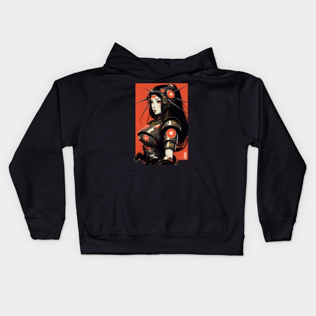 Cyber Japanese Woman Robot Kids Hoodie by Bondoboxy